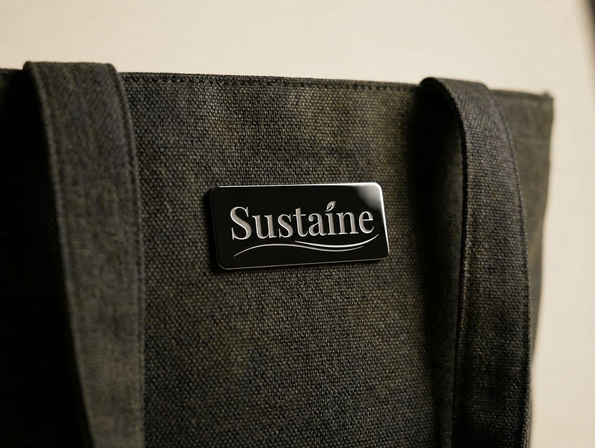 Metal Plate with Chrome Laser — sample of a Sustaine logo applied with this method
